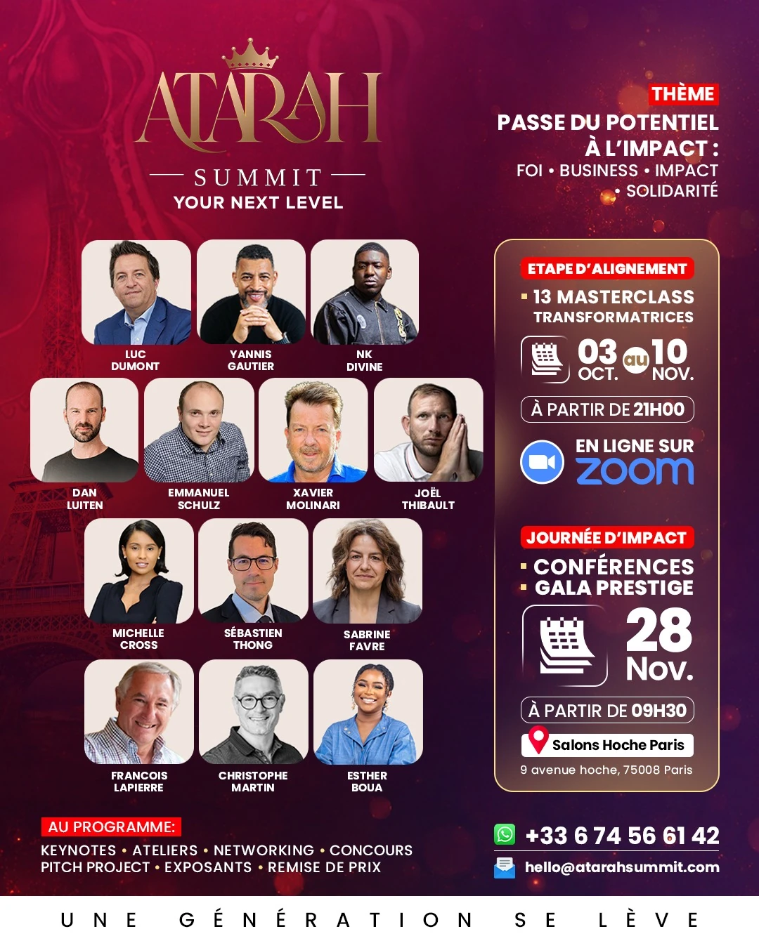 Flyer officiel ATARAH SUMMIT 2026 : intervenants, masterclass, journée d'impact et gala